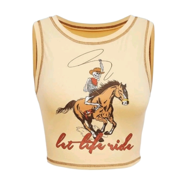SHEIN Tops - SHEIN Skeleton & Horse Print Top-stitching Tank Crop Top Size M